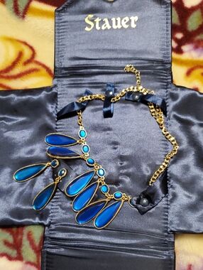 Stauer Blue Melody Teardrop Statement Necklace and Earrings Set